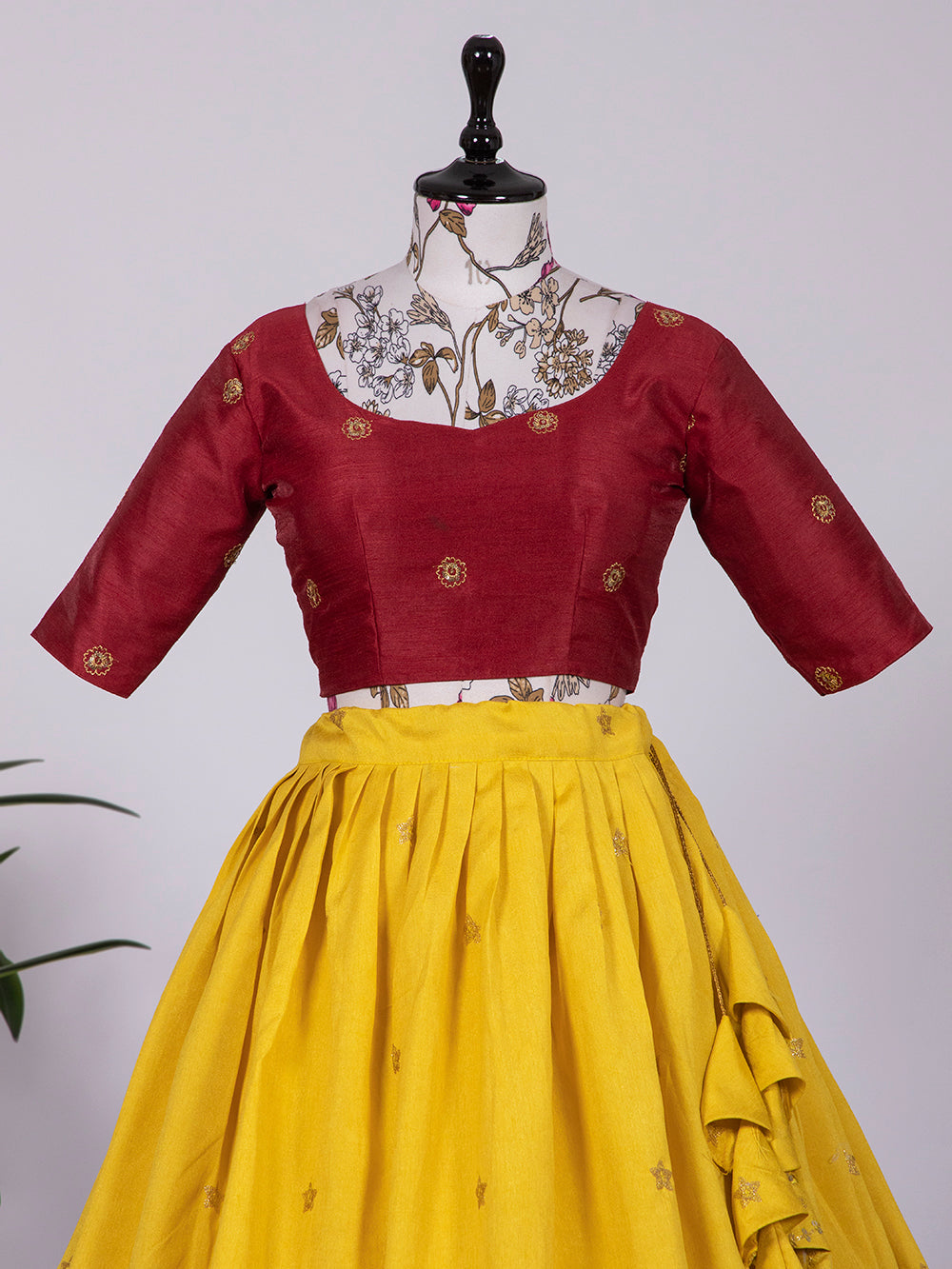 Red- Yellow Color Party Wear Silk Thread Work Lehenga Choli – fashionnaari