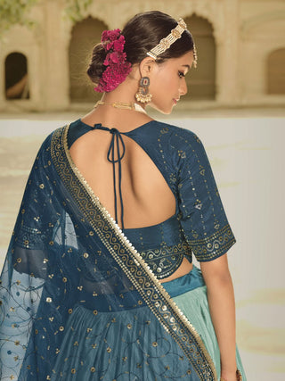Blue and Teal Silk Embroidered Lehenga Choli Clothsvilla