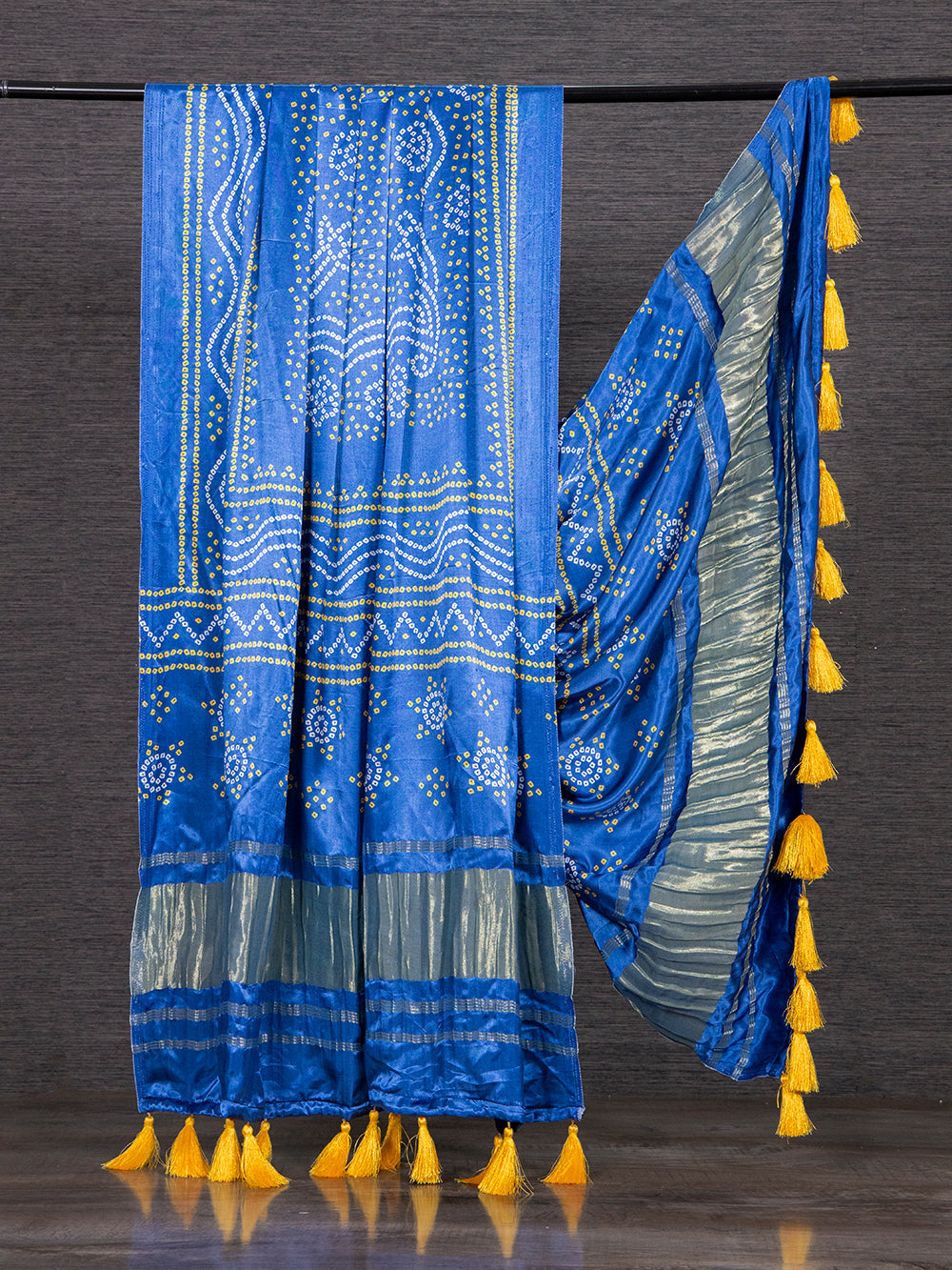 Blue Color Pure Gaji Silk Bandhani Printed Dupatta With Tassels Clothsvilla Main image