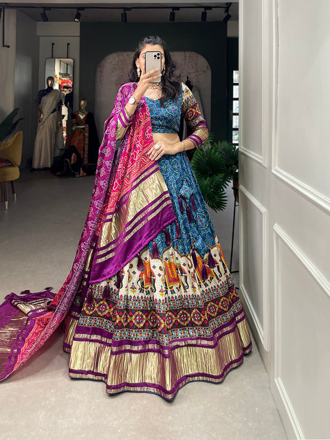 Blue Color Digital Printed With Lagadi Patta Gaji Silk Lehenga Choli Clothsvilla Main image