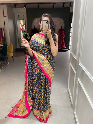Blue Color Foil Printed And Stone Work Dola Silk Saree Clothsvilla