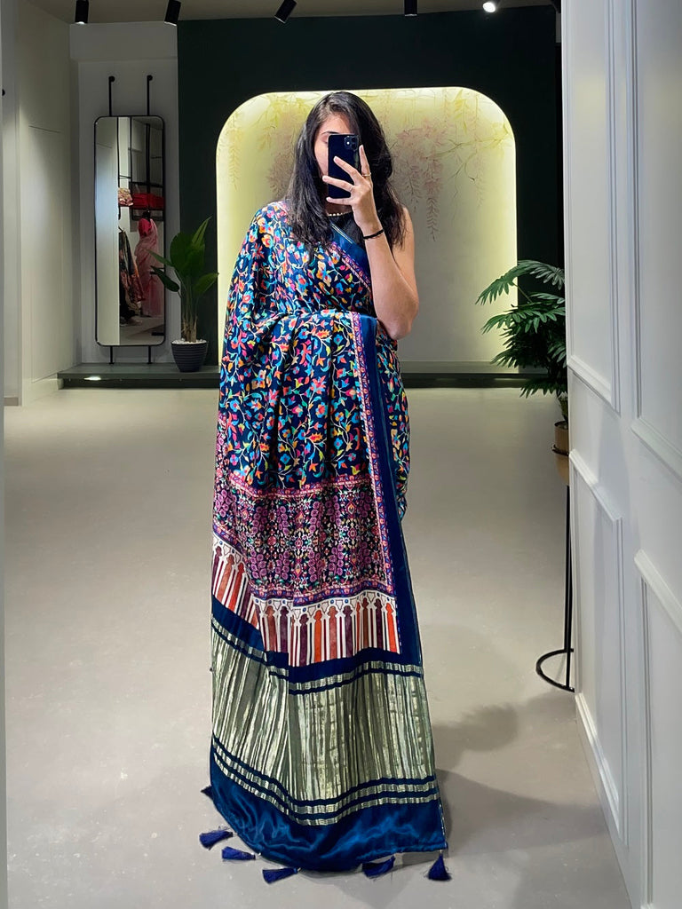 Blue Color Patola Printed Pure Gaji Silk Saree Clothsvilla