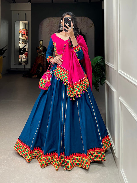 Blue Color Plain With Gamthi Work Cotton Navratri Garba Choli ClothsVilla.com Main image