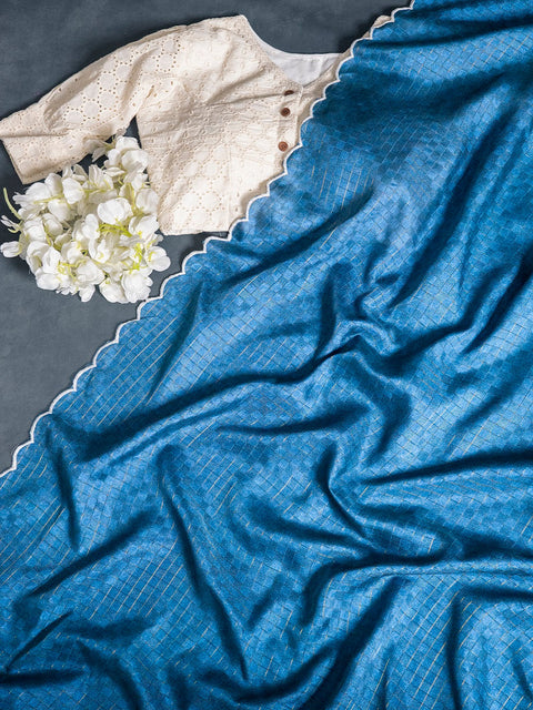 Blue Color Gadhawal Chex Material & Arca Work Saree Clothsvilla Main image