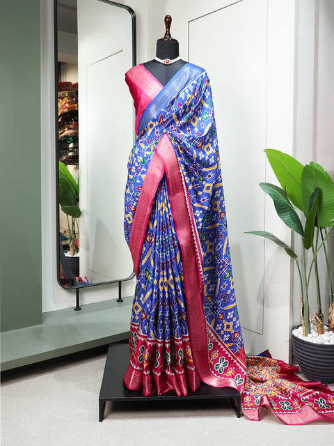 Blue Color Digital Patola Printed Dola Silk Saree Clothsvilla Main image