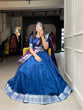 Load image into Gallery viewer, Blue Color Plain And Silver Viscose Chanderi Dupion Silk Semi Stich Half Saree Lehenga Choli ClothsVilla.com