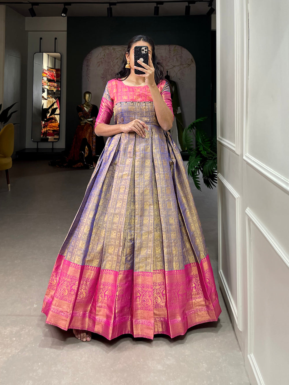 Blue Color Zari Weaving Work Kanjivaram Dress Clothsvilla