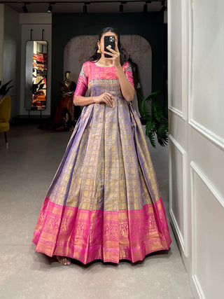Blue Color Zari Weaving Work Kanjivaram Dress Clothsvilla