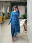 Blue Color Floral Printed Georgette Material Naira Cut Kurti Clothsvilla