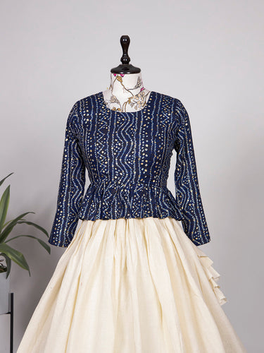 Off White Color Paper Mirror & Thread Work Pure Cotton Co-ord Set Lehenga Clothsvilla