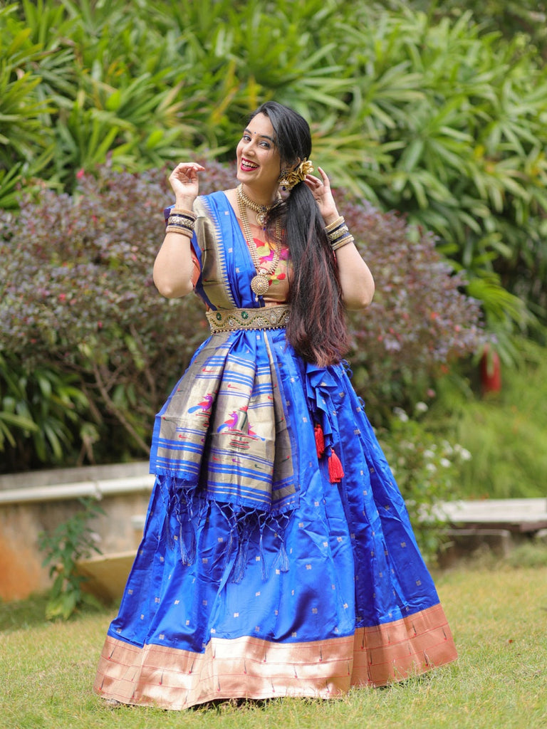 Blue Color Zari weaving Work Jacquard Pethani Lehenga Choli Clothsvilla