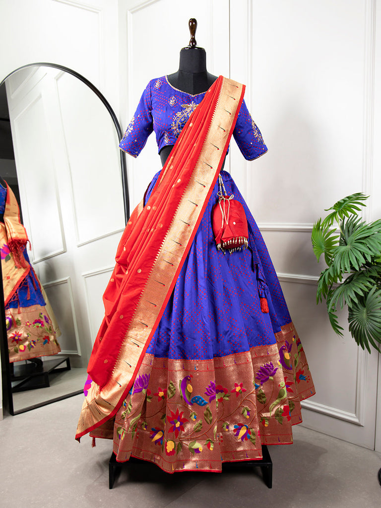 Blue Color Zari Weaving Work Jacquard Silk Lehenga Choli ClothsVilla