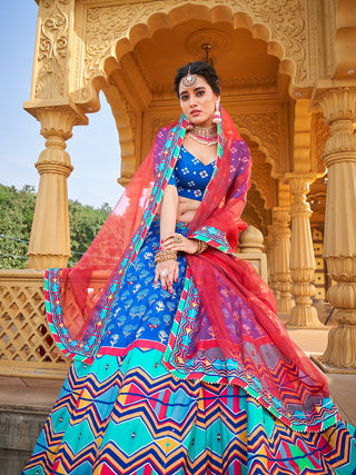 Blue Color Printed & Real Mirror With Gota Pati Work Vaishali Silk Lehenga Clothsvilla