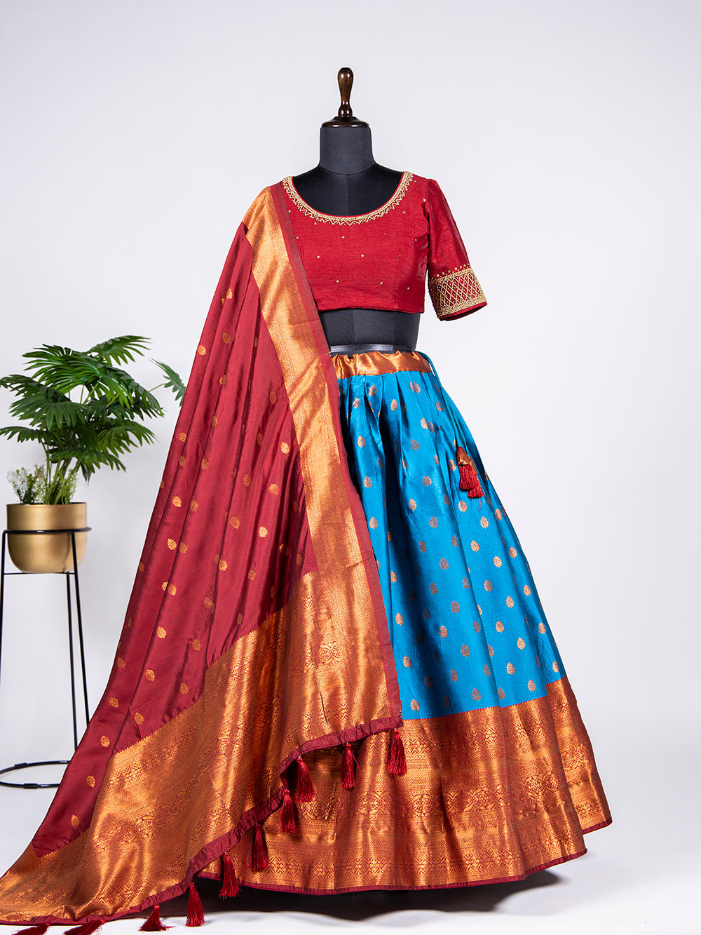 Blue Color Zari Weaving Work Jacquard Lehenga Choli Secondary image