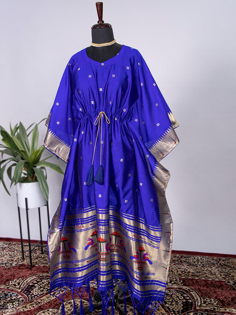 Blue Color Weaving Zari Work Jacquard Paithani Kaftan Dress Clothsvilla