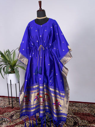 Blue Color Weaving Zari Work Jacquard Paithani Kaftan Dress Clothsvilla
