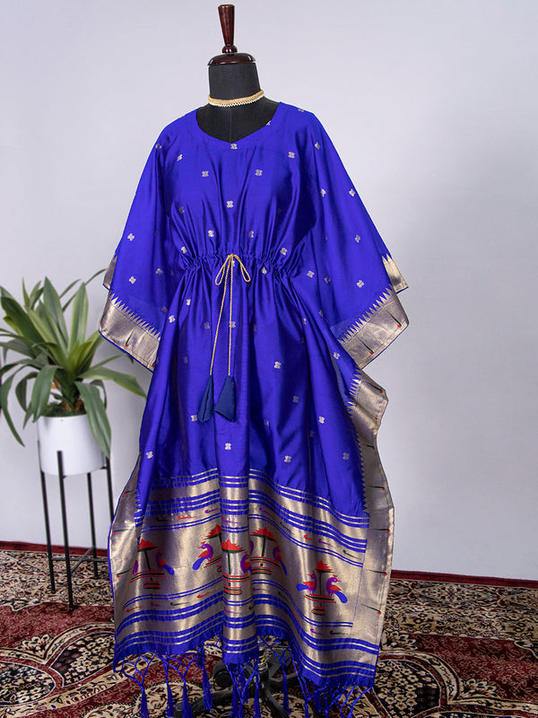Blue Color Weaving Zari Work Jacquard Paithani Kaftan Dress Clothsvilla