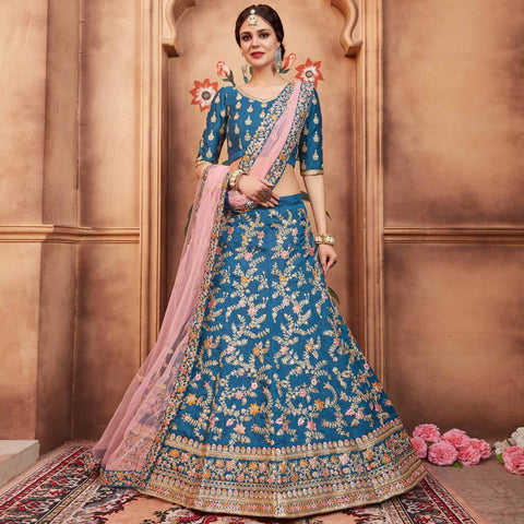 Blue Festive Wear Dori Thread Sequins Work Art Silk Lehenga Choli Clothsvilla Main image
