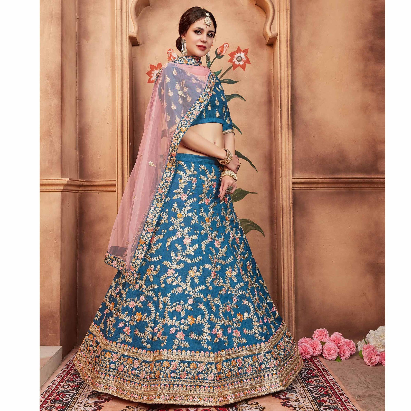 Blue Festive Wear Dori Thread Sequins Work Art Silk Lehenga Choli Clothsvilla