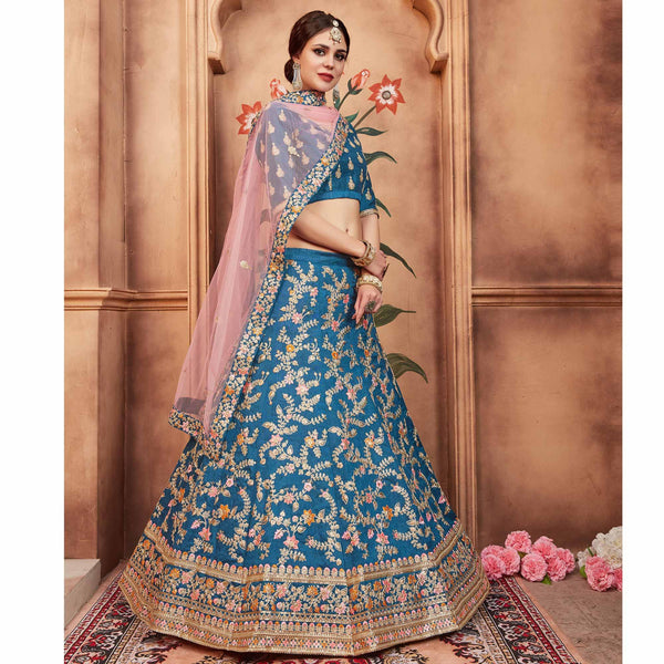 Blue Festive Wear Dori Thread Sequins Work Art Silk Lehenga Choli Clothsvilla