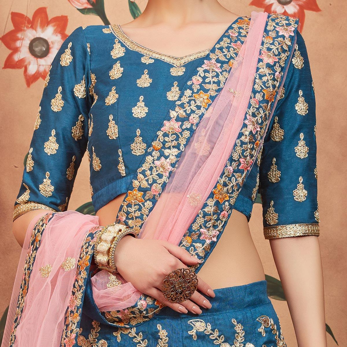 Blue Festive Wear Dori Thread Sequins Work Art Silk Lehenga Choli Clothsvilla