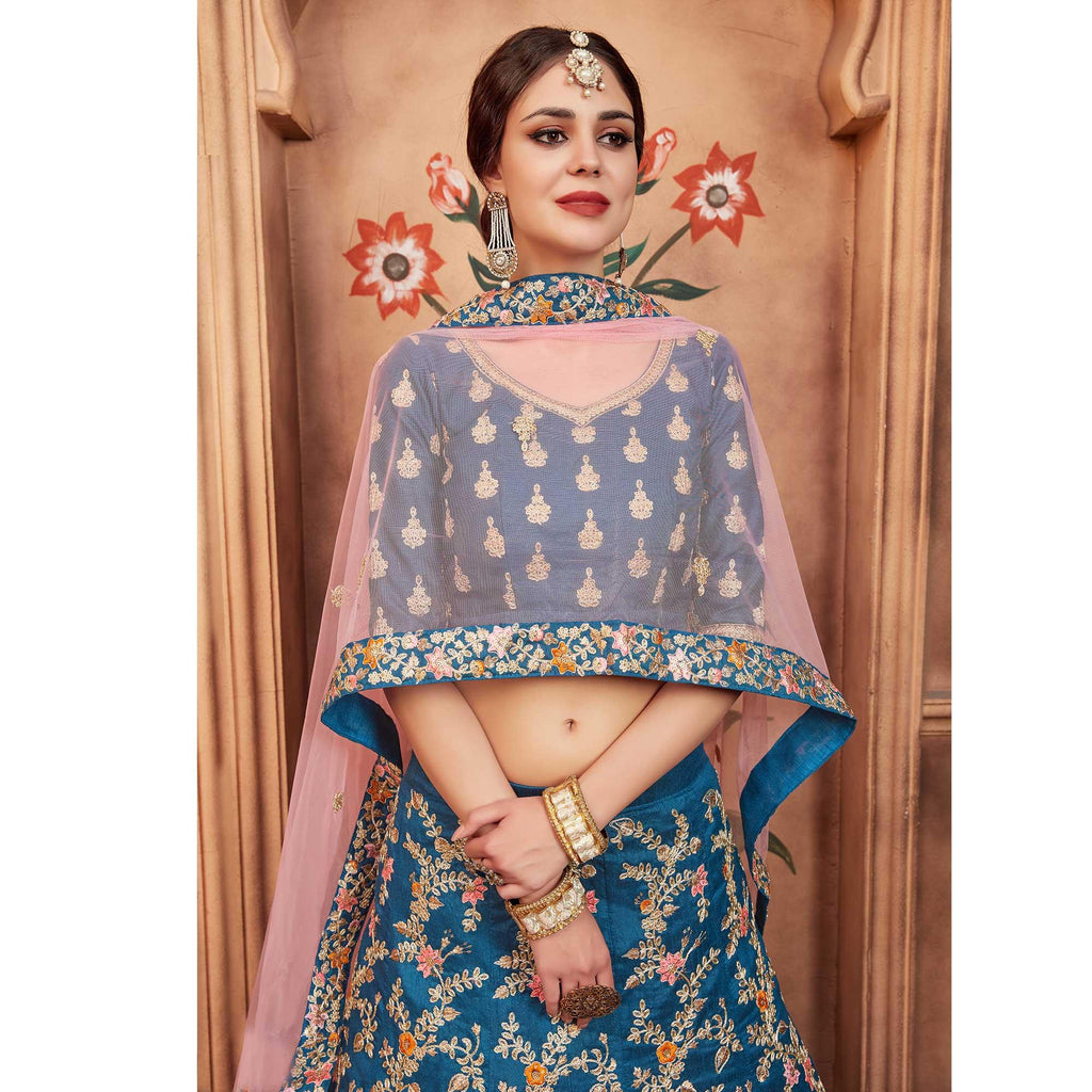 Blue Festive Wear Dori Thread Sequins Work Art Silk Lehenga Choli Clothsvilla