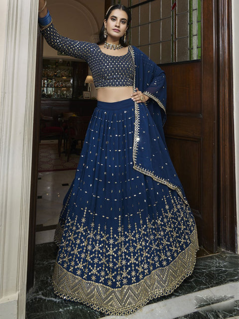 Blue Georgette Embroidered Lehenga Choli Clothsvilla Main image
