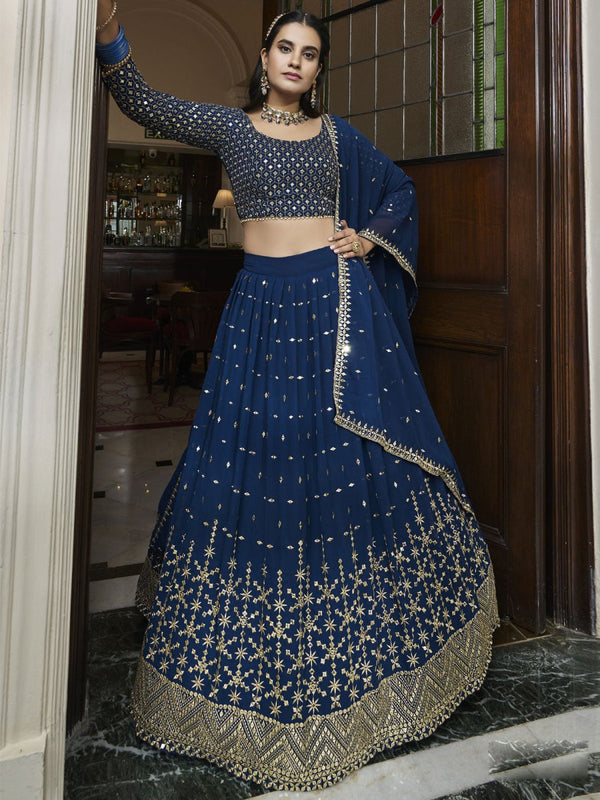 Blue Georgette Embroidered Lehenga Choli Clothsvilla