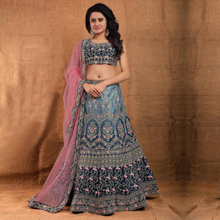 Blue Party Wear Sequins Embroidered Silk Lehenga Choli Clothsvilla