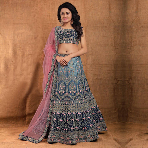 Blue Party Wear Sequins Embroidered Silk Lehenga Choli Clothsvilla Main image
