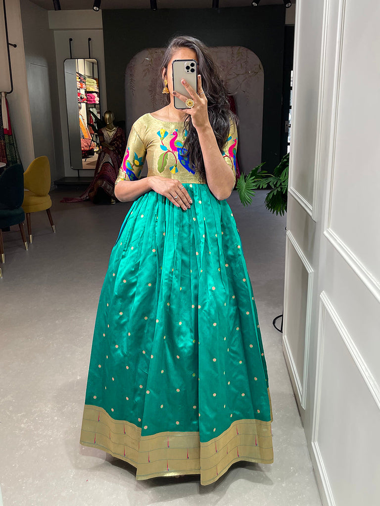 Bottle Green Color Weaving Zari Work Jacquard Silk Paithani Bottle Green Color Weaving Zari Work Jacquard Silk Paithani