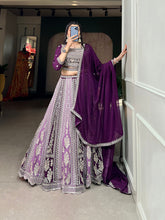 Load image into Gallery viewer, Purple Color Thread Embroidery And Jharkhand Dimound Work Georgette Lehenga Choli Clothsvilla