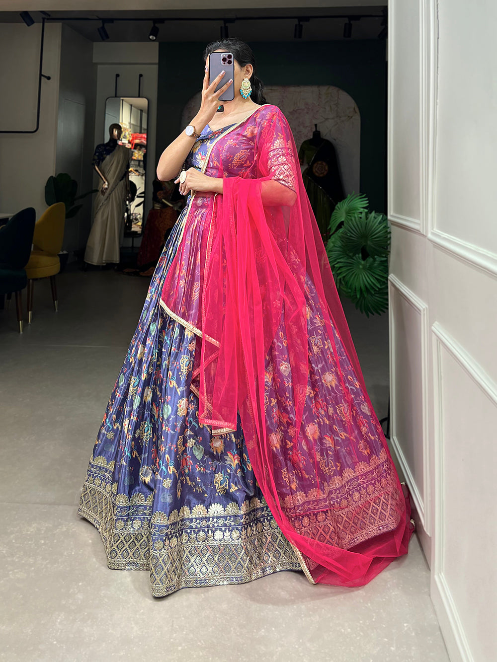 Lavender Color Digital Printed Sequins And Embroider Work Chinon Weeding Lehenga Choli Clothsvilla
