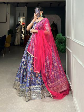 Lavender Color Digital Printed Sequins And Embroider Work Chinon Weeding Lehenga Choli Clothsvilla