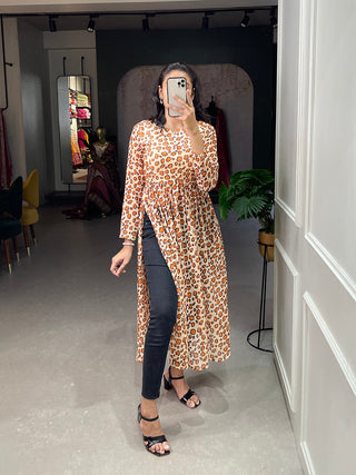 Brown Color Animal Print Chiffon Kurti Clothsvilla