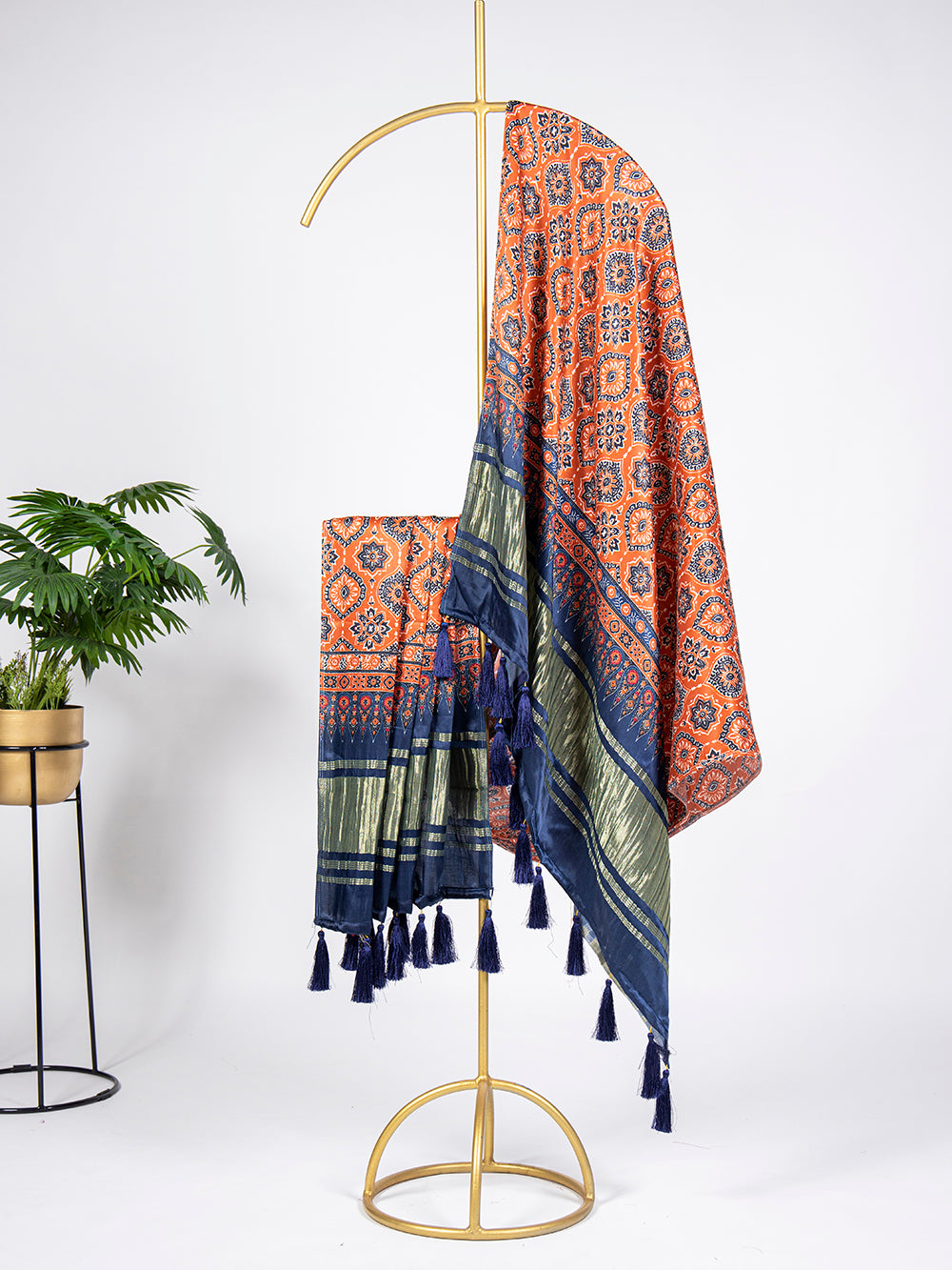 Brown Color Digital Printed Pure Gaji Silk Dupatta With Tassels Clothsvilla Main image
