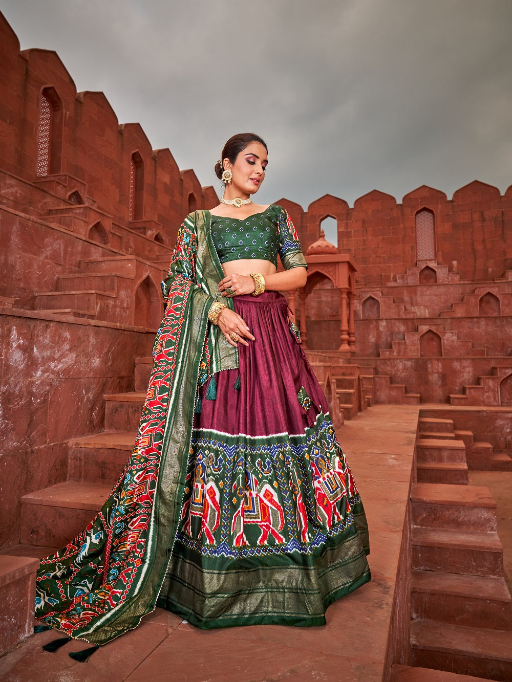 Brown Color Haydrabadi Patola Printed Dola Silk Lehenga Choli Clothsvilla