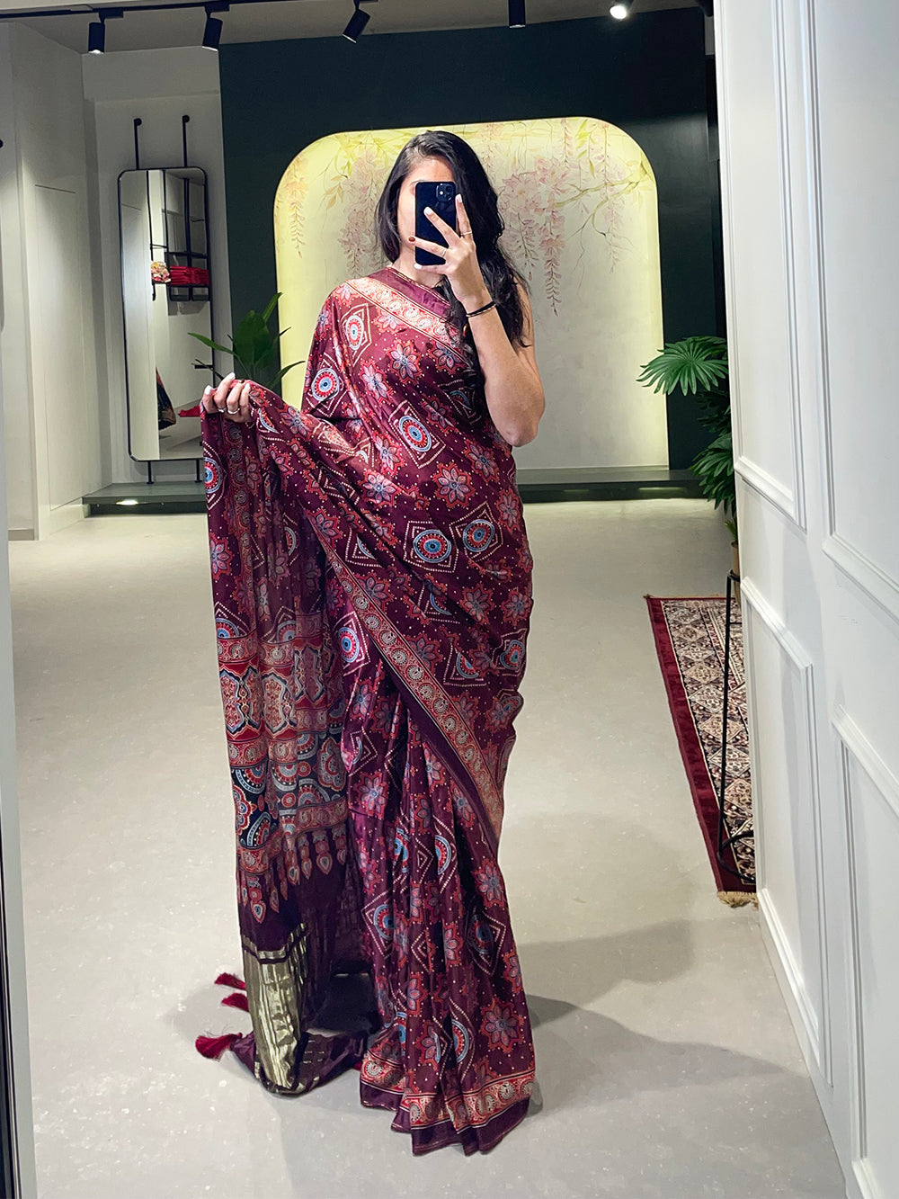 Brown Color Floral & Foil Work Gaji Silk Saree Clothsvilla
