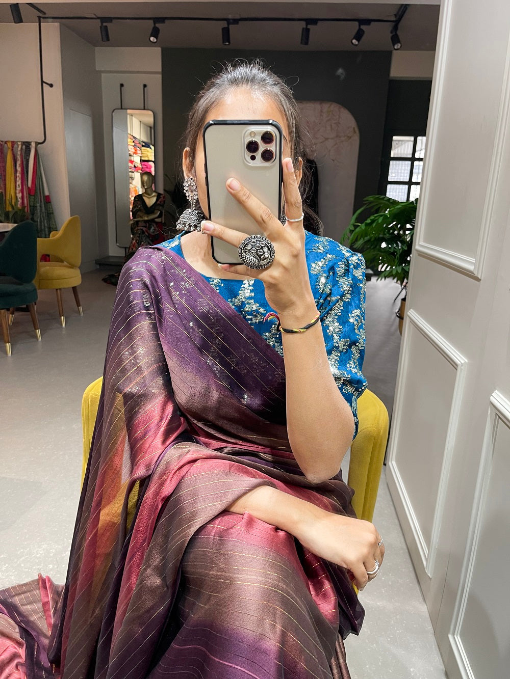 Brown Color Zari Lining Work Rangoli Padding Saree Secondary image