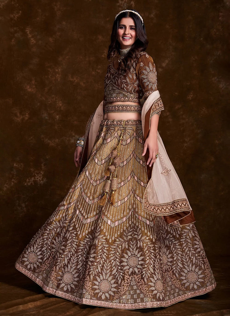Brown Color Thread Sequins Work Wedding Lehenga Choli Clothsvilla