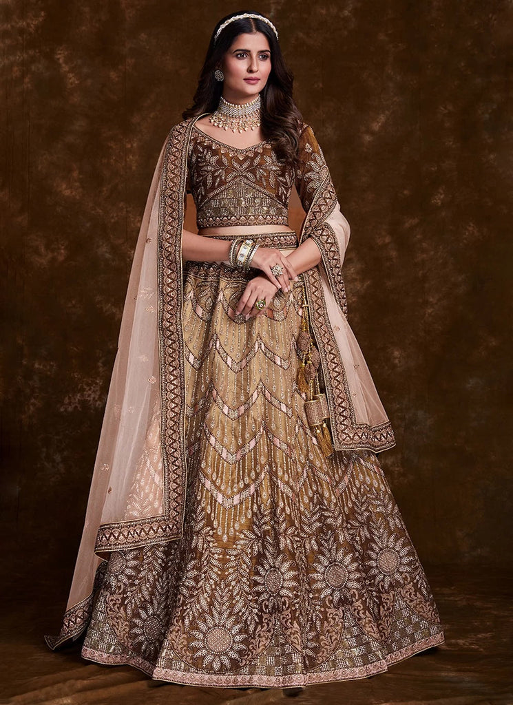 Brown Color Thread Sequins Work Wedding Lehenga Choli Clothsvilla