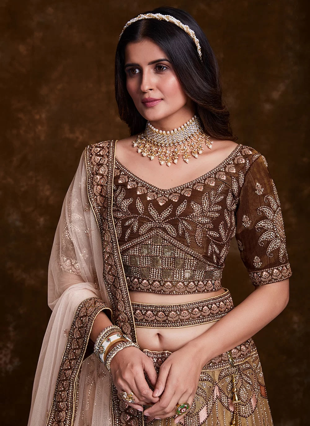 Brown Color Thread Sequins Work Wedding Lehenga Choli Clothsvilla