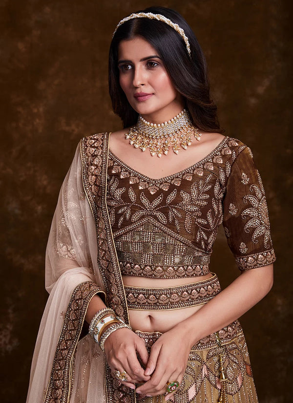 Brown Color Thread Sequins Work Wedding Lehenga Choli Clothsvilla