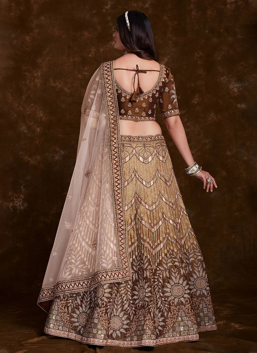Brown Color Thread Sequins Work Wedding Lehenga Choli Clothsvilla