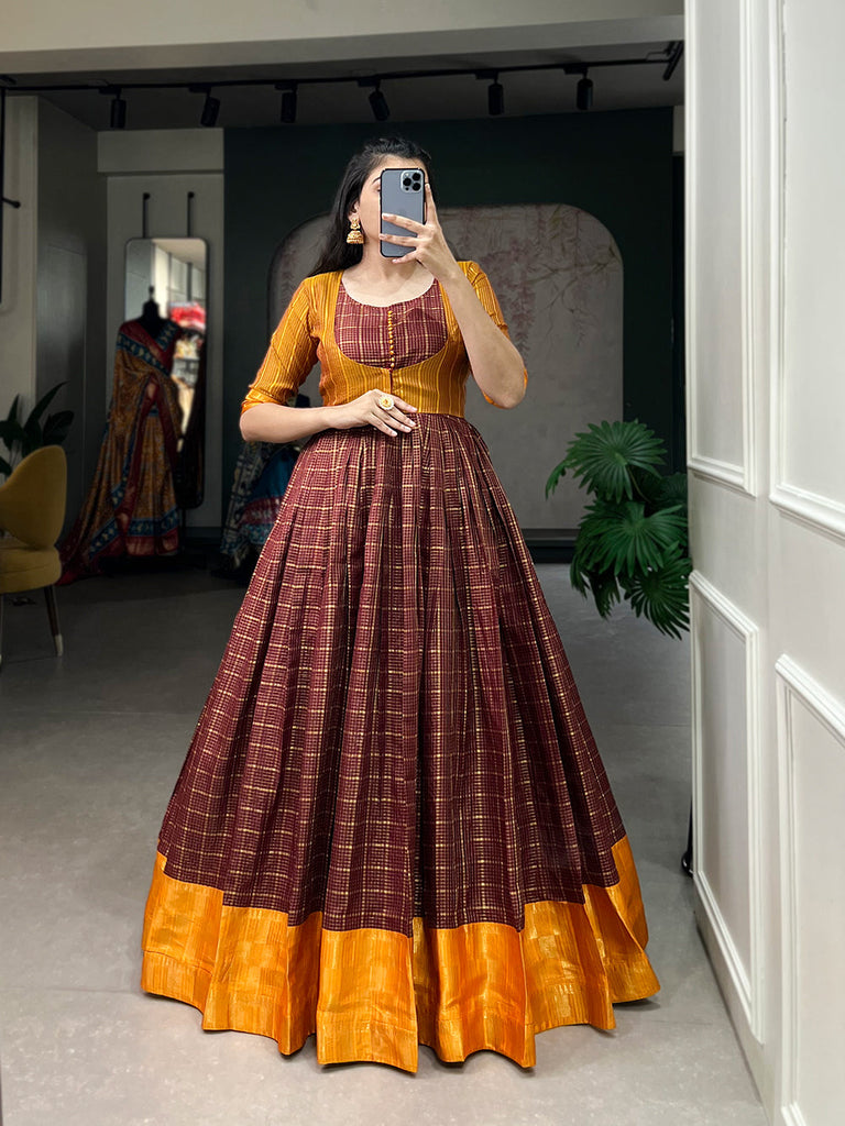 Brown Color Zari Weaving Work Zari Chex South Dress Clothsvilla