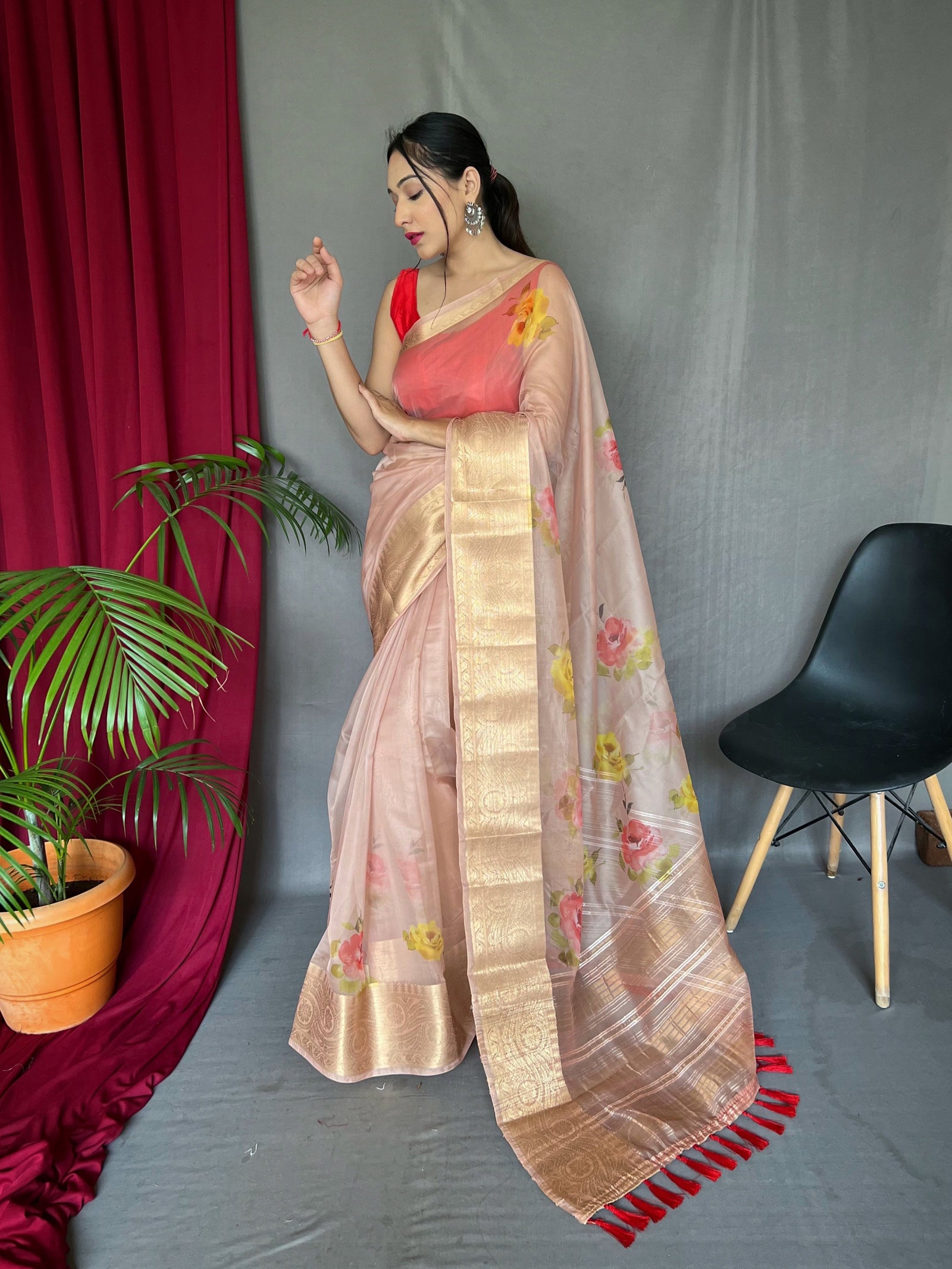 Organza Digital Floral Printed Saree Beauty Bush Clothsvilla