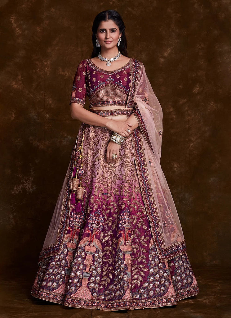 Burgundy Art Silk Lehenga Set With Thread Zari Dori Zarkan Clothsvilla