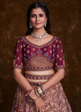 Load image into Gallery viewer, Burgundy Art Silk Lehenga Set With Thread Zari Dori Zarkan Clothsvilla