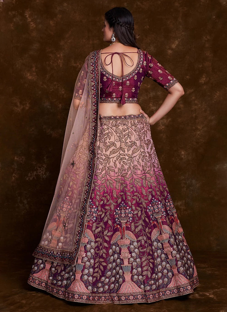 Burgundy Art Silk Lehenga Set With Thread Zari Dori Zarkan Clothsvilla