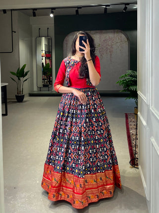 Navy blue Color Patola Paithani Printed And Foil Printed Silk Gown Clothsvilla